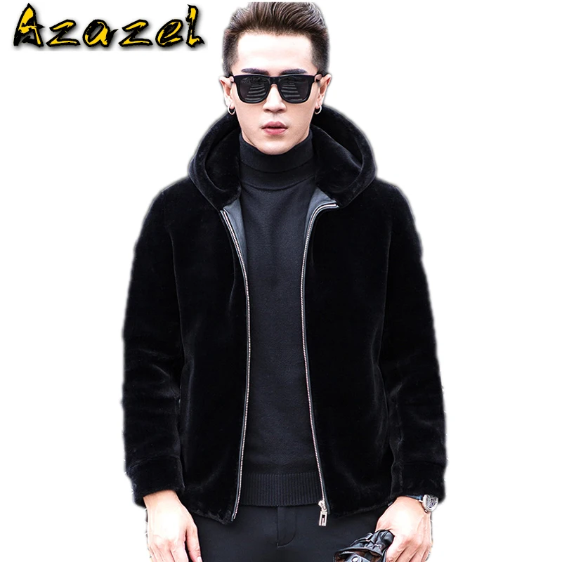 

Azazel Real Fur Coat Autumn Winter Jacket Men Sheep Shearing Wool Coats Plus Size Short Hooded Men's Jackets 1332 KJ832