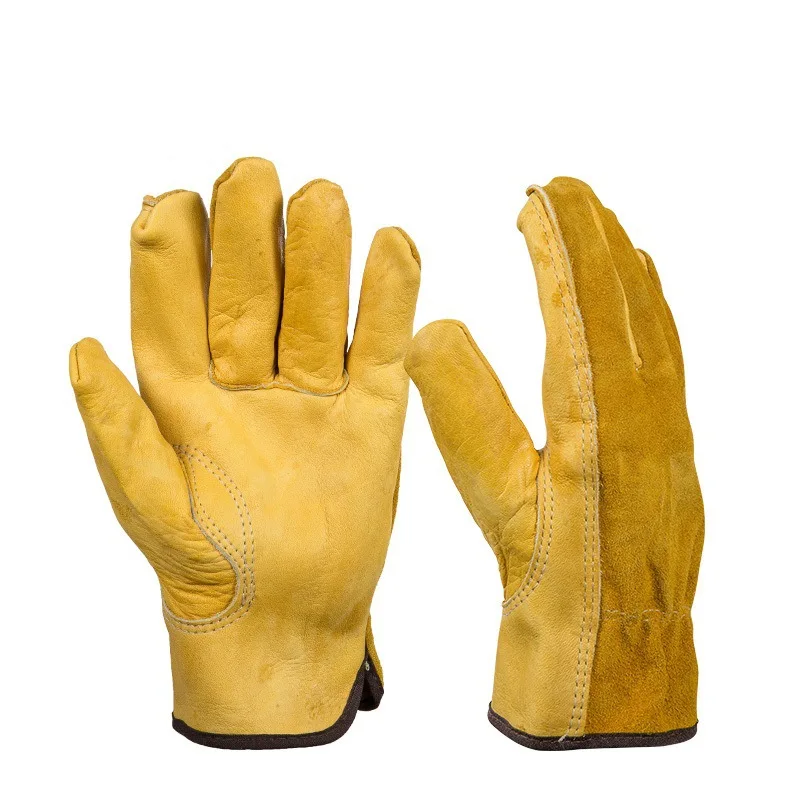 

Cowhide Two-layer Labor Protection Gloves, Five-fingered Wear-resistant And Skid-proof Garden Safety Protective Articles W