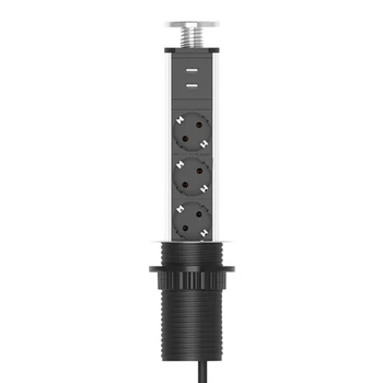 

Charging Station 2 USB Port Retractable Hidden Countertops Aluminum Alloy Desktop Socket 3 AC Plugs Power Outlet Kitchen Office