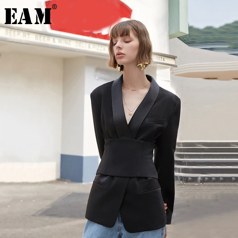 

[EAM] Loose Fit Black Slim Temperament Suit Jacket New Lapel Long Sleeve Women Coat Fashion Tide Autumn Winter 2019 1B154
