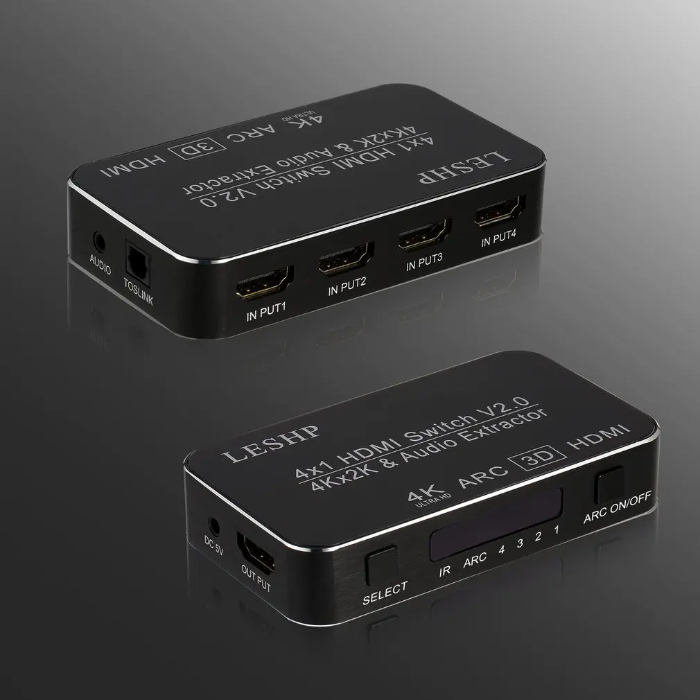 LESHP 4-портовый 4x1 мультимедийный интерфейс высокой четкости HDMI переключатель V2.0 4K x 2K ARC Full HD 1080P Sup порт s MHL светодиодный индикатор