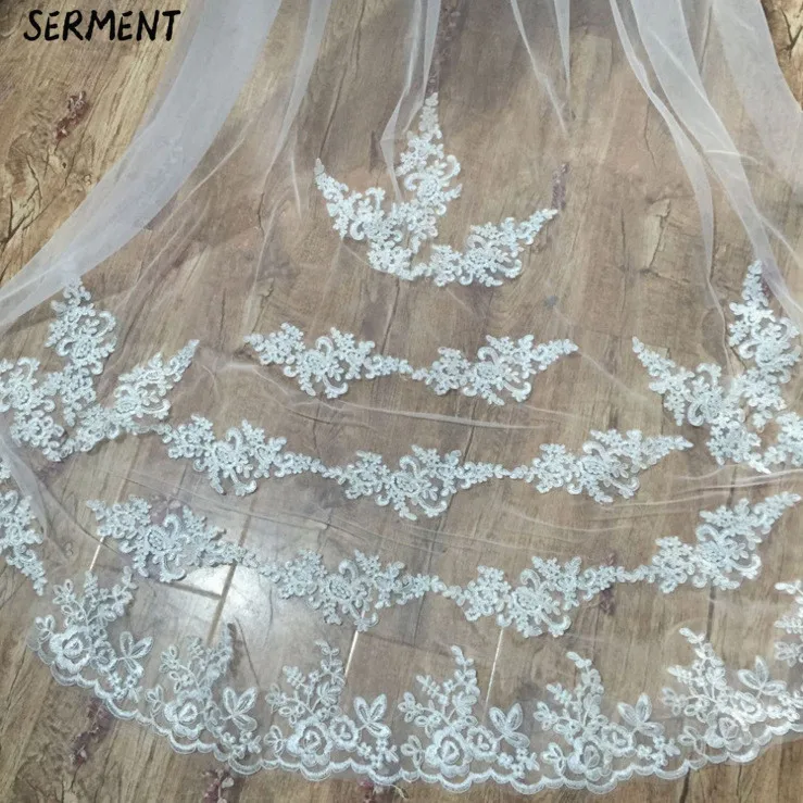 SERMENT New Lace Edge Waltz Veil One-Layer Three Meters and Three Rows of Lace Wedding Accessories SERMENT New Lace Edge Waltz Veil One-Layer Three Meters and Three Rows of Lace Wedding Accessories
