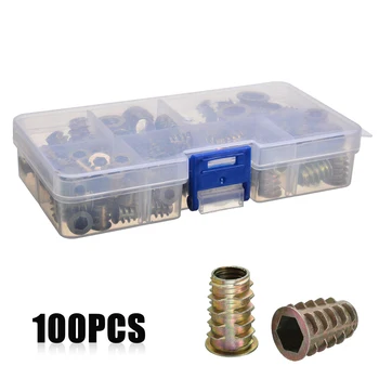 

100pcs/lot Durable M4/5/6/8/10 Zinc Alloy Die Cast Threaded Hex Drive Insert Nuts for Fixing Wood Screw Inserts Furniture Nuts