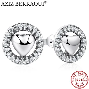 

AZIZ BEKKAOUI 925 Sterling Silver Love Heart Stud Earrings for Women Clear Cubic Zirconia Anniversary Jewelry Women Earrings