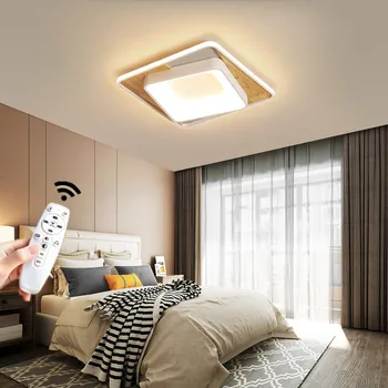 

Nordic Wooden Square Round Rectangular Led Chandelier Ceiling Ligth Lamp with Remote Control for Living Room Loft Bedroom White