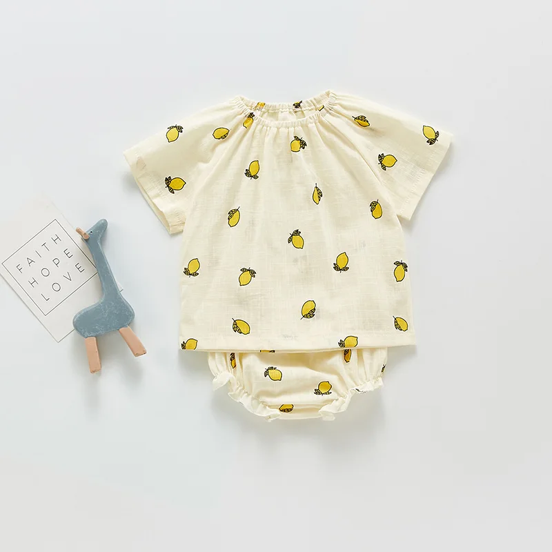Cotton Baby Bodysuits Lemon Print Jumpsuits for Newborns
