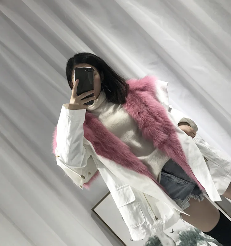 Parka Women New Winter Casual Hooded Long Sleeve Fox Fur Liner Detachable Coat Loose Thick Fox Fur Jacket Female NS1452