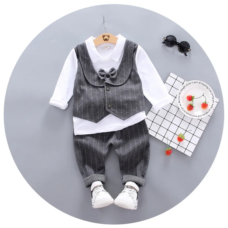 Autumn Children Baby Boys Suits Toddler Patchwork Formal T shirt Striped Pants 2Pcs/sets Kids Clothing Infant Tracksuits
