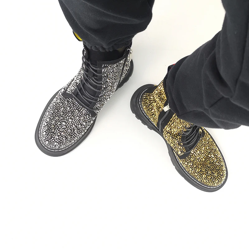 autumn and winter leather rhinestone Martin thick bottom wild European cargo motorcycle boots booties
