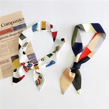 

women handle bag belt hair head multifunction decration tie band narrow long neckerchief satin silk small scarf ribbon printed