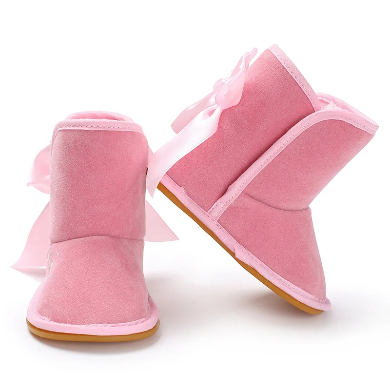 Детские ботинки для новорожденных девочек; теплые зимние ботинки с бантом для малышей; обувь для маленьких девочек; обувь для новорожденных