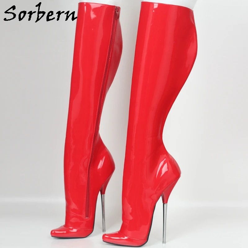 Sorbern Sexy Red Patent Knee High Boots Ballet Shoes Stilettos 18Cm Metal High Heels Bdsm Wife Play Fun Boot Custom Slim FitKnee-High Boots