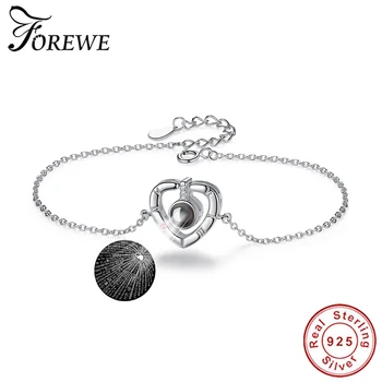 

100% 925 Sterling Silver Bracelets for Women 100 Languages I Love You Projection Bracelet Chain Wedding Jewelry Valentine Gift