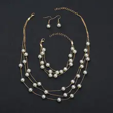 Imitation Pearl Jewelry Set Simulated Pearl Double Layer Women Earrings Necklace Bracelet Sets for Wedding N271