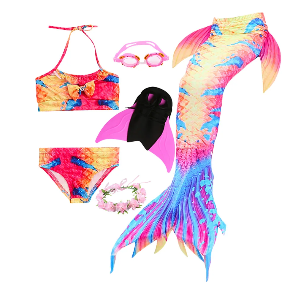 Little Girl Mermaid Swimsuit 4-piece Set 2021 Summer Kids Holiday Beach Vacation Costume Bikini Tail 3-12T | Детская одежда и