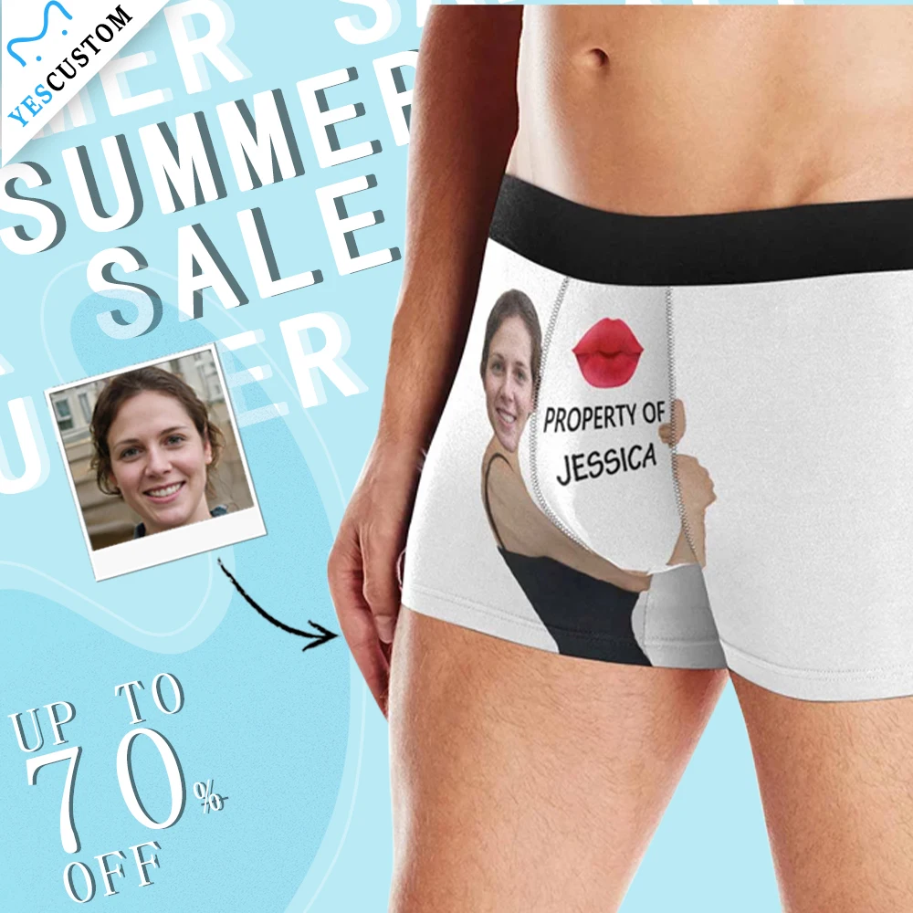 M Yescustom Custom Face Men Print Boxer Briefs Name Red Lip Property Customize Photo Funny Husband Gift Soft Underwear | Мужская одежда