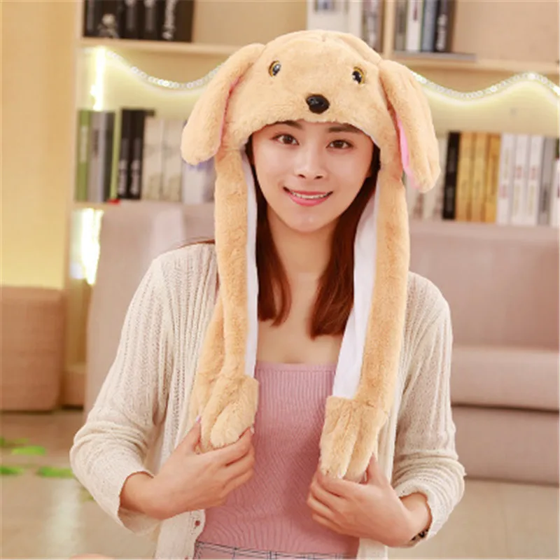 Rabbit Hat Moving Ears Cute Cartoon Toy Hat Airbag Kawaii Funny Toy Cap Kids Plush Toy Birthday Gift Hat for Girls brown leather bomber hat Bomber Hats
