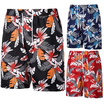 

Men's Fifth Pants Beach Shorts Men's Leaves Flower Printed plus Size Casual Printed Shorts Beach Shorts