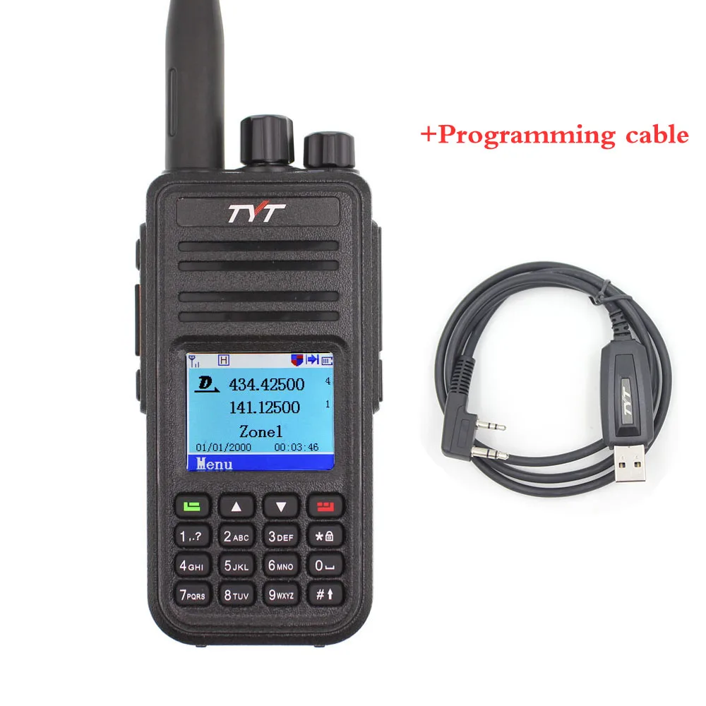 Двойной дисплей цветной рации TYT MD-UV380 двухдиапазонный радио VHF+ UHF Цифровой DMR двухстороннее радио MDUV380 Dual Time slot transcei - Цвет: with-Cable