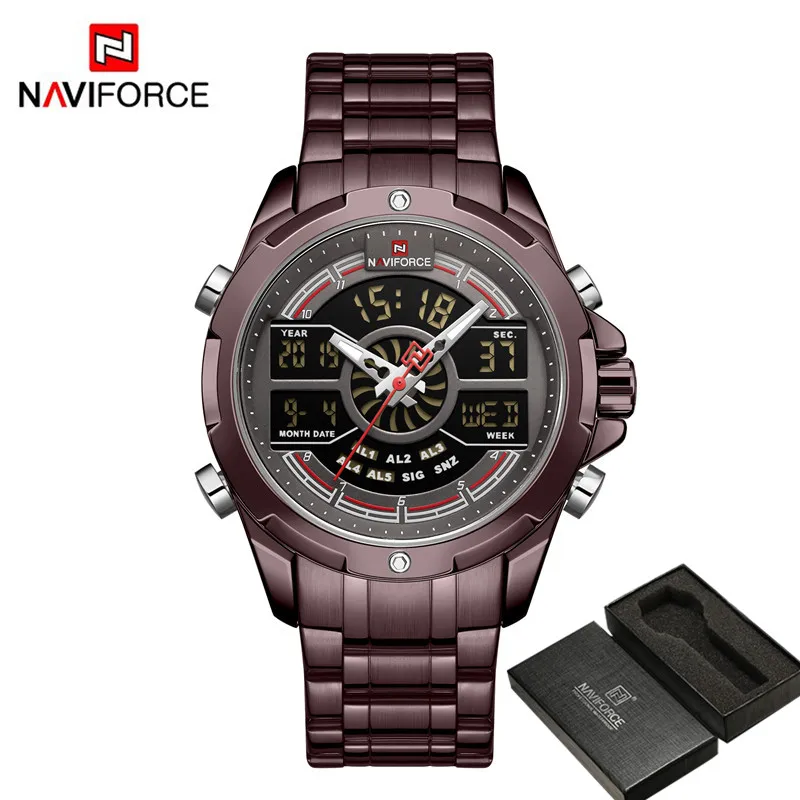 NA917003 with box NAVIFORCE Лидирующий бренд Роскошные модные мужские часы кварцевые цифровые мужские часы Военные Спортивные часы из нержавеющей стали зеленые мужские наручные часы 9170 - Цвет: NA917003 with box