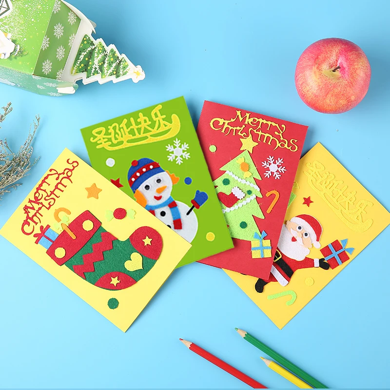 4 комплекта ручной работы Детская открытка Рождество нетканый ручной работы DIY подарок стерео маленькая открытка материал посылка