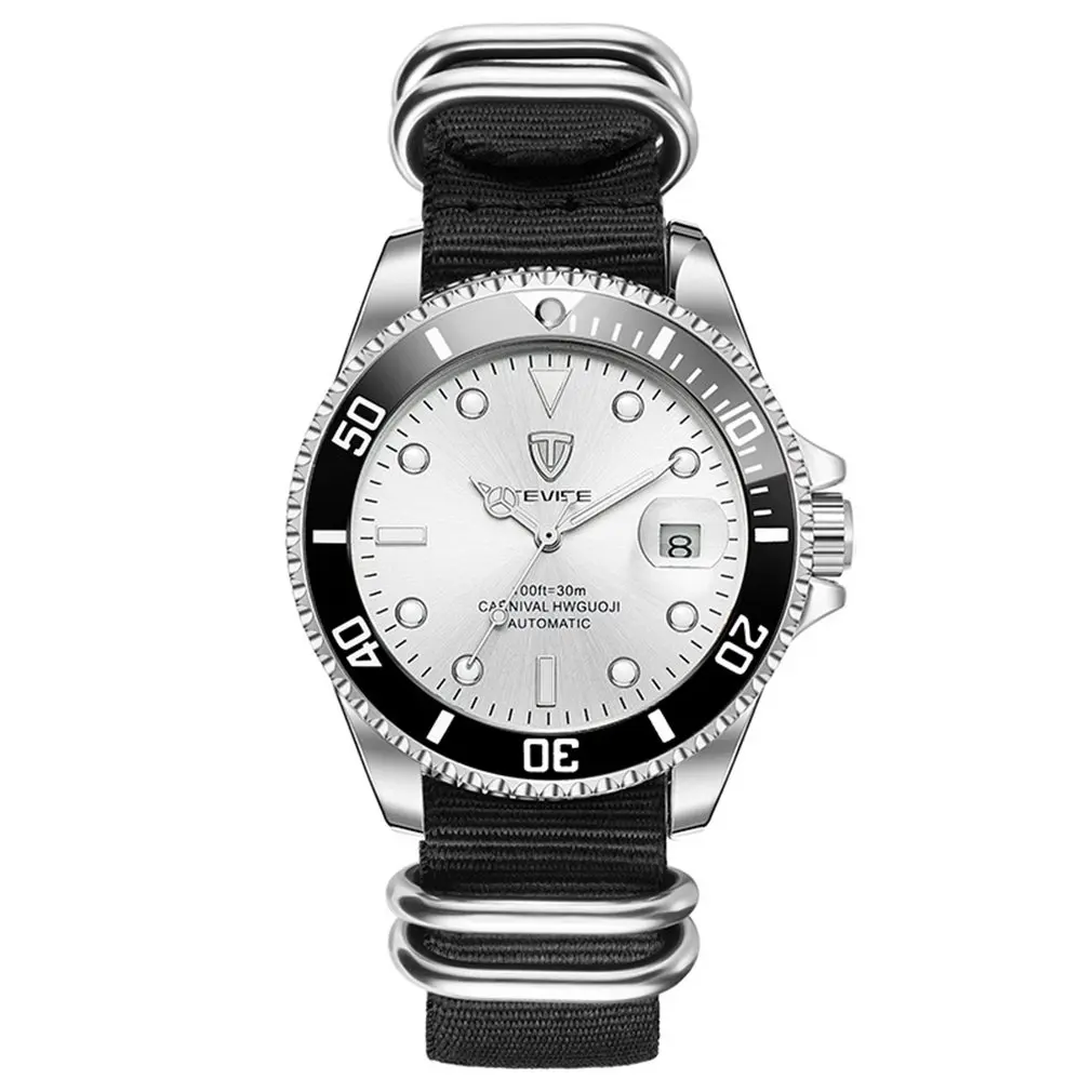 

TEVISE Fashion Men's Double Display Nylon Belt Watch Date Display Luminous Pointer Portable Men's Mechanical Watches T801