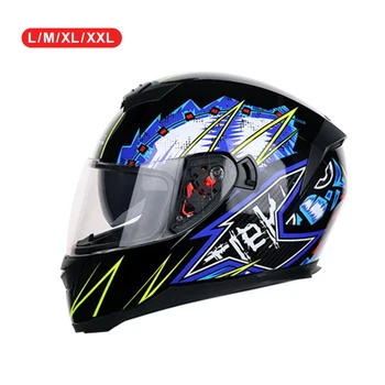 

Durable Face Racing Helmet ABS Ghost (Black + Blue) Horn Ramp Full Face Racing Helmet Pratical JIEKAI Motorcycle Helmets