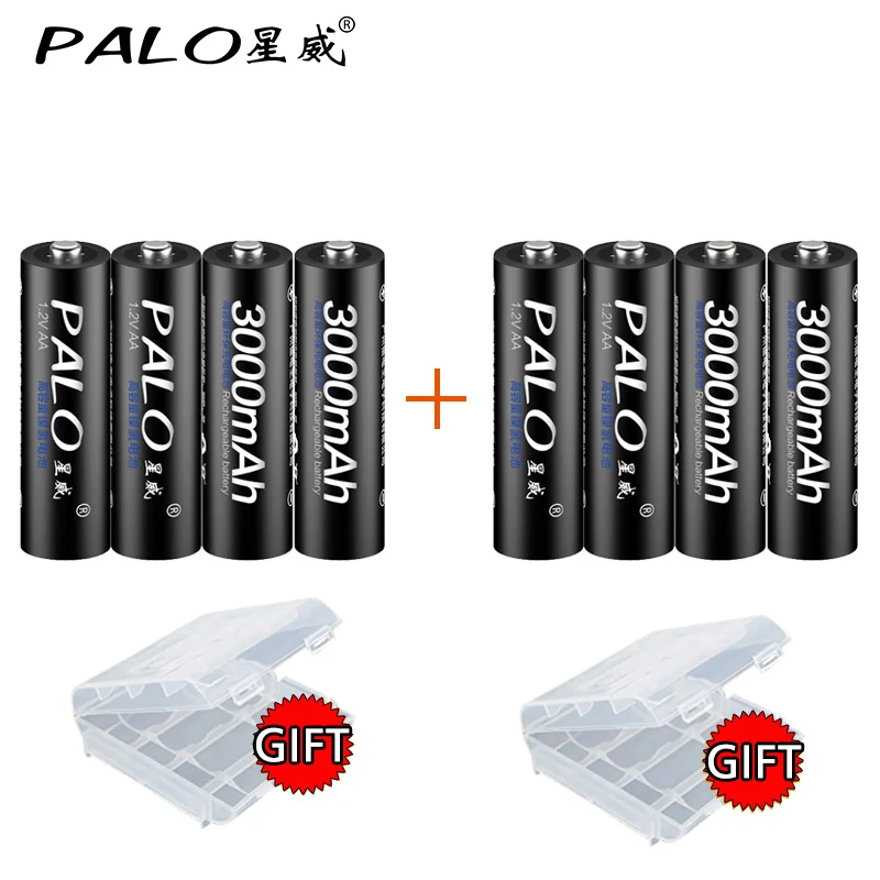 PALO 8 шт. аккумулятор 1,2 V AA аккумулятор 3000mah 2A батареи Ni-MH аккумулятор для фонарика микрофона камеры игрушки - Цвет: 8pcs with box