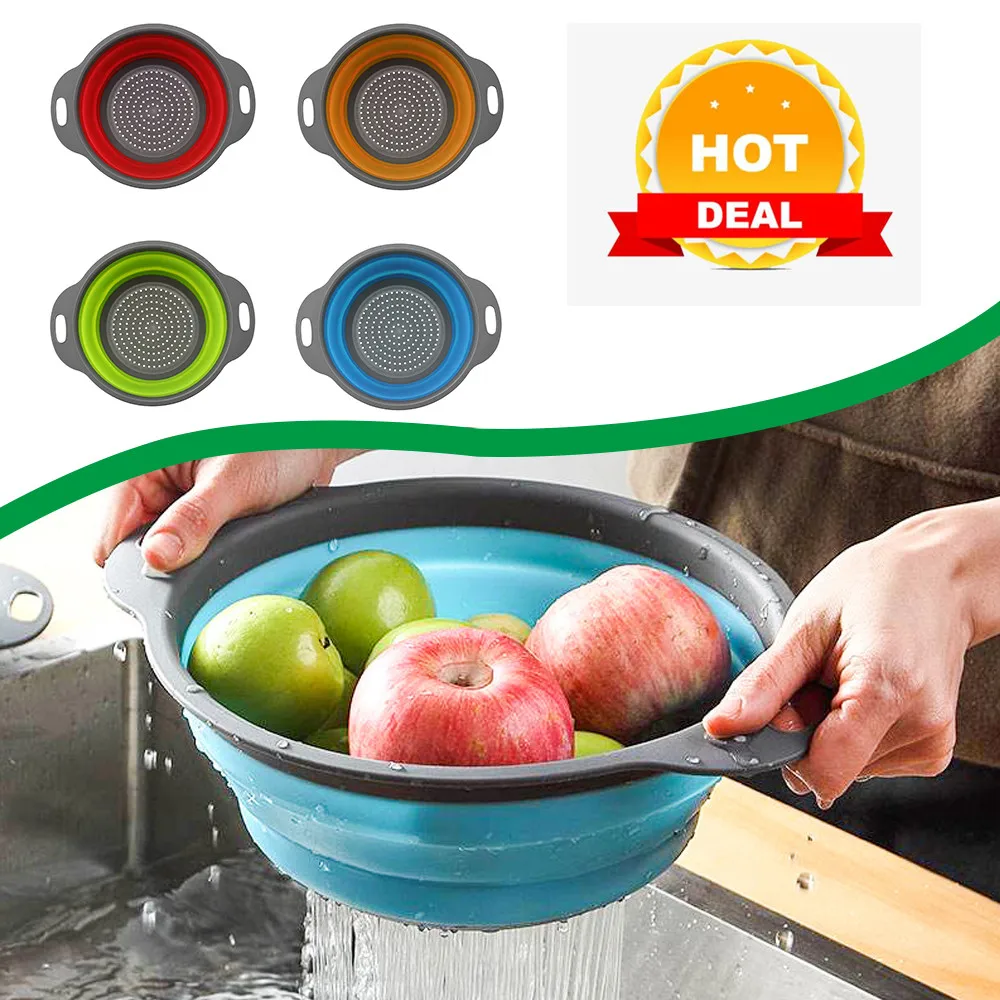 

1Pc Foldable Silicone Colander Fruit Vegetable Washing Basket Strainer Collapsible Drainer With Handle Gadgets For Kitchen Tools