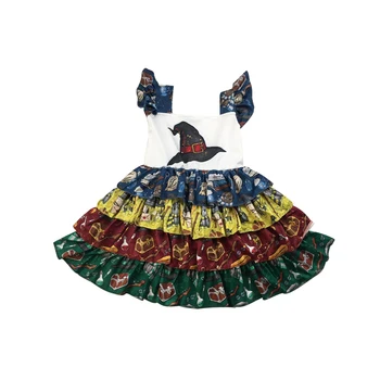 

baby girls birdie dress witch hat cotton pattern design ruffled sleeve summer dress kids party dresses free ship