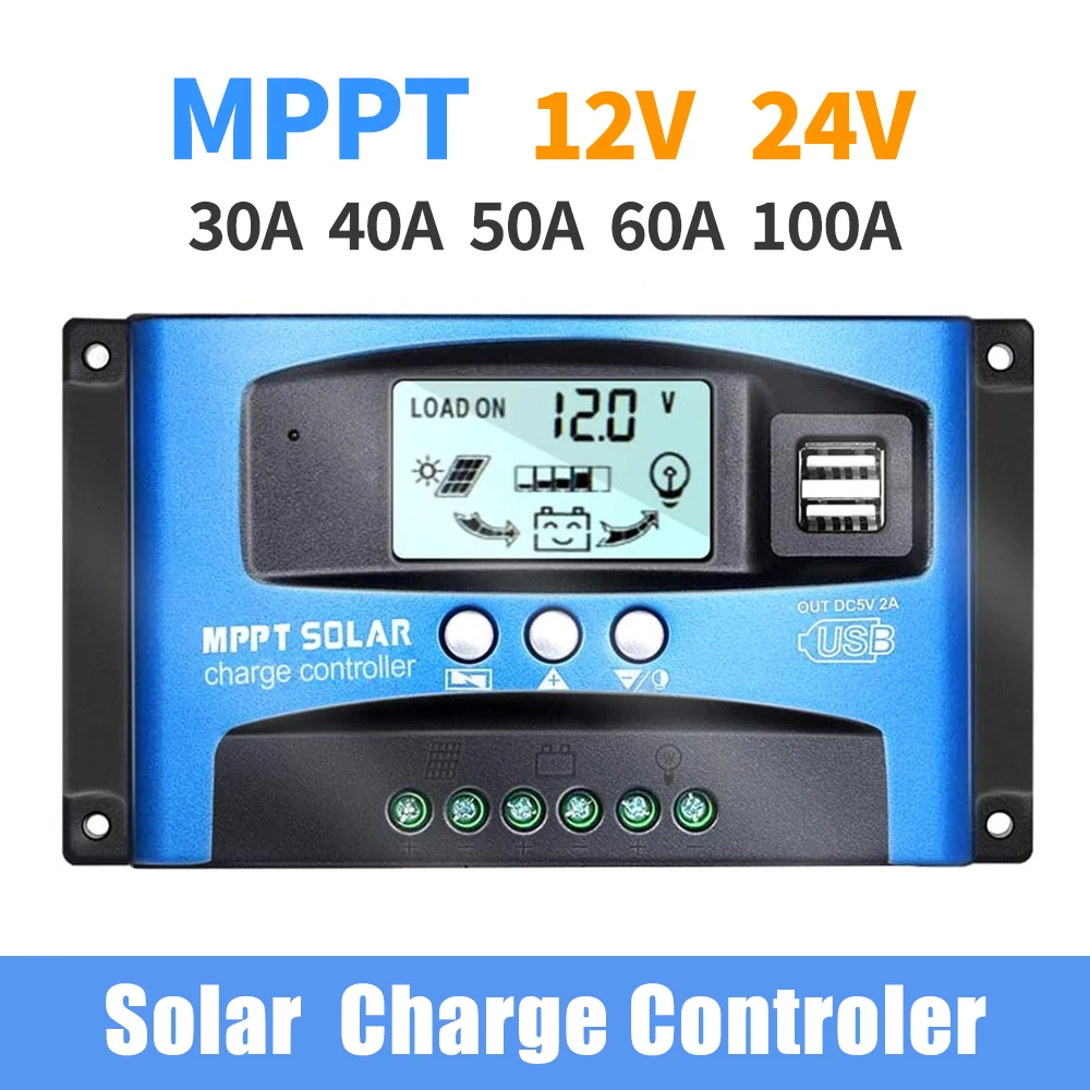 40/50/60/100A USB12V-24V Charge Controller with Dual USB Port Charger and LCD Digital Display 100A Solar Panel Regulator Battery Charge Controller 