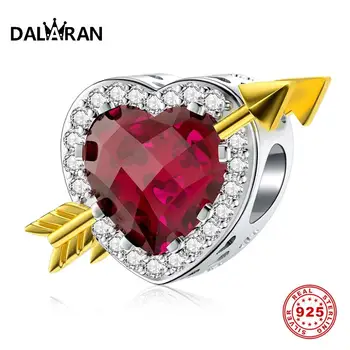 

DALARAN Cupid's Arrow 925 Sterling Silver Heart Red Zircon Bead Charms Fit Pandora Charms Silver 925 Original Jewelry Making