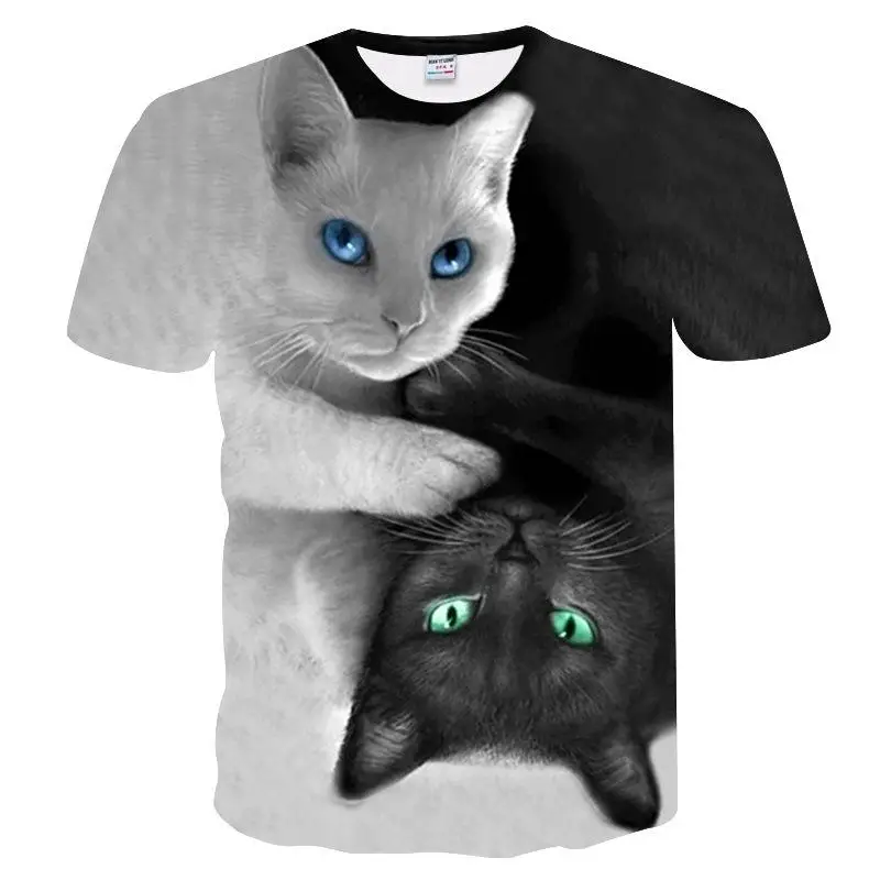 Черно-белая футболка с кошками для мужчин/женщин 3d принтом Meow Star Cat футболки в