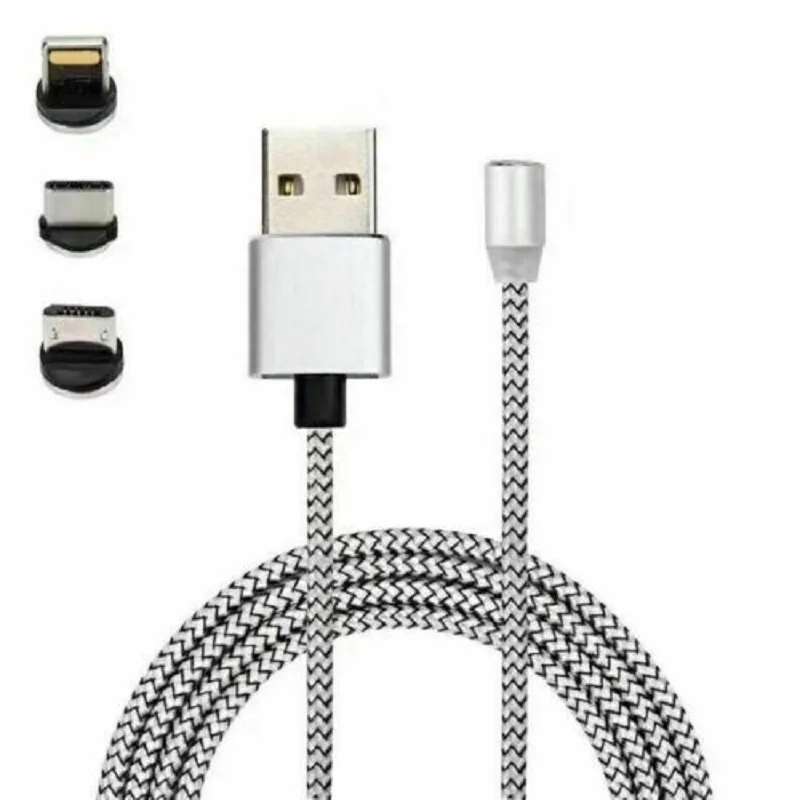 3 в 1 Micro USB кабель для быстрой зарядки type C Магнитный кабель для зарядки и передачи данных для iphone кабель для зарядки данных USB шнур 1/2 м - Цвет: Серебристый