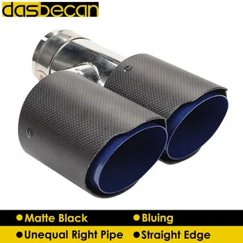

Dasbecan Car Dual Muffler Exhaust Tips Matte Bluing Carbon Fiber Unequal Exhaust Pipe H Model for AK Right End Tip Universal
