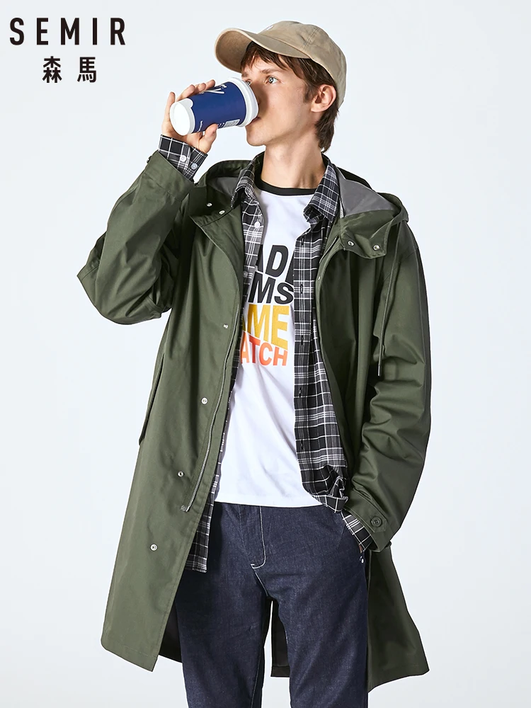

SEMIR Men windbreaker 2019 autumn new loose silhouette long section jacket Korean version trend handsome knee coat