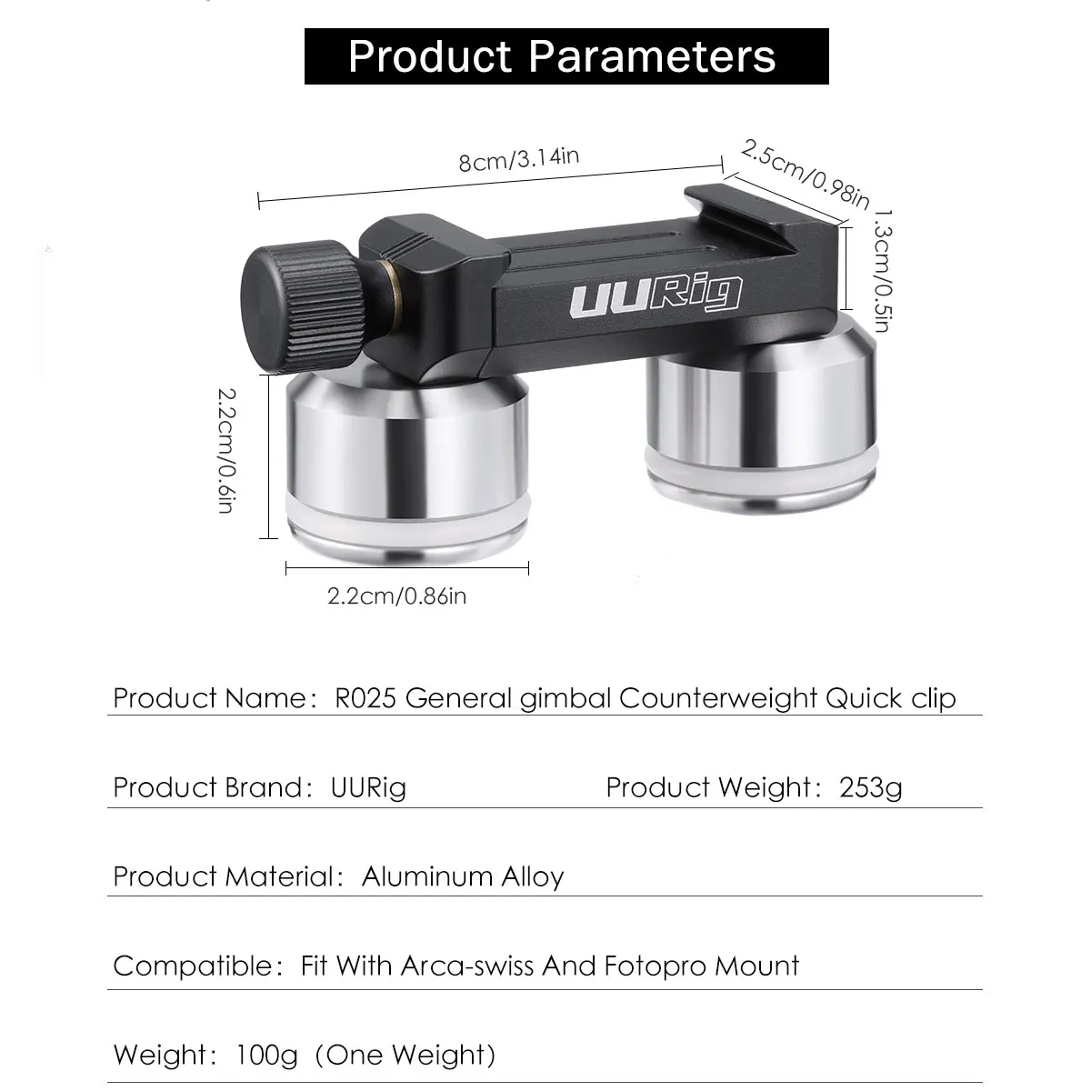 UURig R025 быстросъемный зажим противовес для DJI Ronins ручной карданный стабилизатор для объектива камеры стабилизатор аксессуар