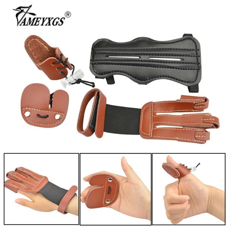 

1set Archery Thumb Ring Guard 3-finger Gloves Protective Gear Set With Arm Guard Finger Tabs For Shooting Hunting Accessories