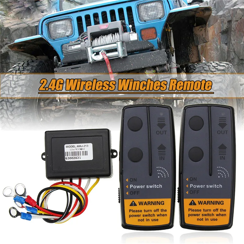 2.4G 12V 24V 100FT Car Wireless Winch Electric Remote Control With Manual Transmitter Twin Handset For Truck ATV Truck Vehicle