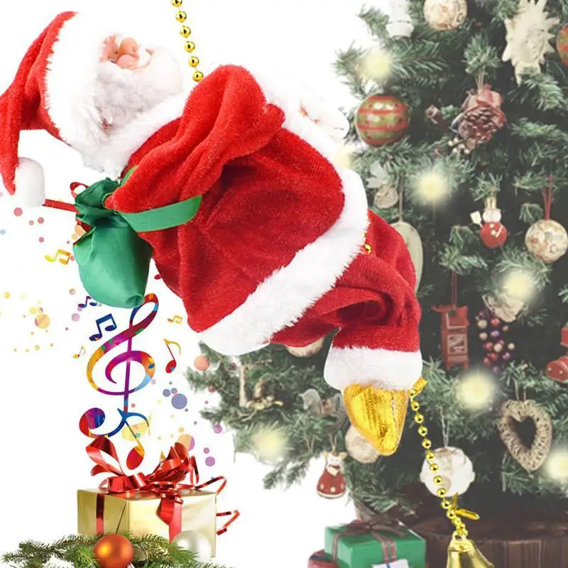 Electric Plush Climbing Ladder Santa Claus With Music Christmas Figurine Ornament Xmas Party DIY Crafts Festival Gifts