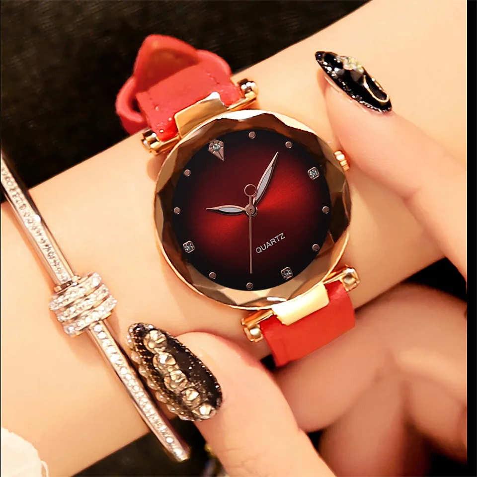 

Women's Top Grade Fashionable Watch Fashion Dull Polish Soft Leather Diamond-embedded Watch Simple Fashion Women's Quartz Watch
