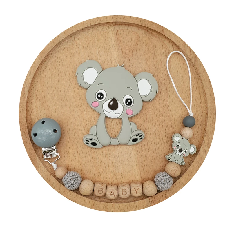 teether and chain Персонализированная цепочка для детских сосок, коала, детский прорезыватель, подарок для душа, для новорожденных, пустышка, клипса, BPA бесплатно, для детских сосок, клипса, держатель на цепочке - Цвет: teether and chain