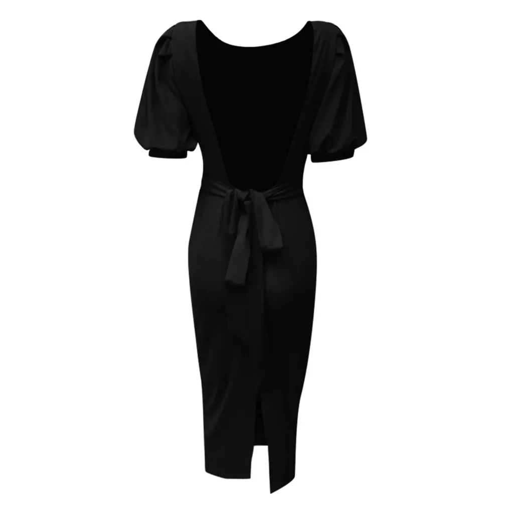 Vestidos femininos, женское сексуальное платье с круглым вырезом, с коротким рукавом, с открытой спиной, открытые повседневные платья, женские вечерние платья