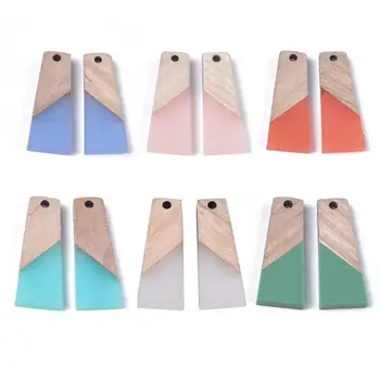 

50pcs/lot Random Mixed Color Resin Wood Stitching Necklace Pendant DIY Trapezoid Pendant Jewelry Accessories Wholesale