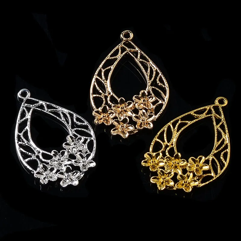 50pcs 30*48mm gold Color Alloy Material Tear drop shape Charm Hollow pendant For Head DIY Wedding Handmade Jewelry Making | Украшения и