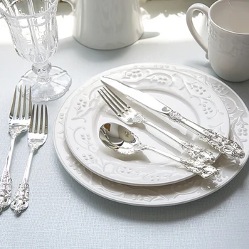 

1pcs Luxury Western Silverware Retro Tableware Silver Dinnerware Set Dinner Knife Fork Dessert Coffee teaspoon Kitchen Cutlery