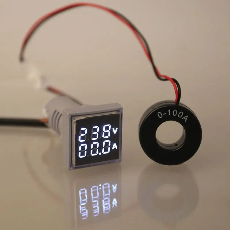 Square LED Digital Voltmeter Ammeter 22mm Signal Lights Volt Voltage Ampere Current Meter Indicator Tester Measuring AC 60-500V |
