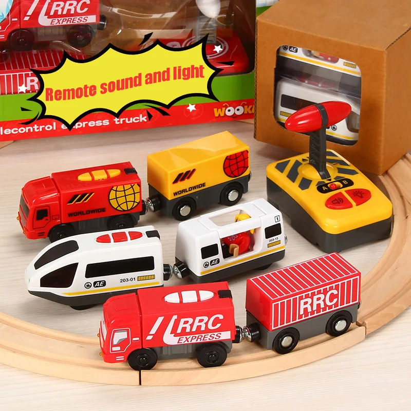 Ceny RC elektryczny magnetyczny kolejka dla dzieci drewniany tor kolejowy Slot samochodowy magnetyczny pilot pociąg Diecast Truck zabawka dla dzieci prezent dla dzieci