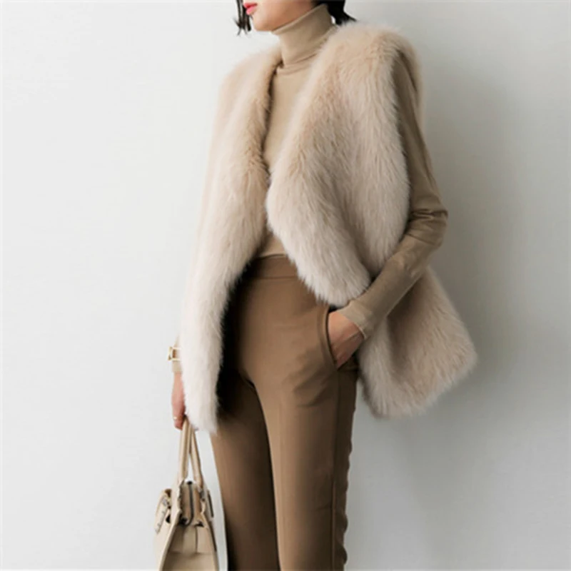 Новинка, меховой жилет, пушистый, Лисий мех, жилет, модный, дикий, искусственный мех, жилет для женщин, большой размер, женская одежда