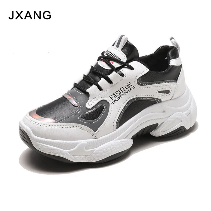 

JXANG Women Chunky Sneakers Vulcanize Shoes Korean Fashion New Female Black White Platform Thick Sole Running Casual Shoe Woman